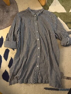 J. Jill | Black and White Gingham Button-Front Shirt.